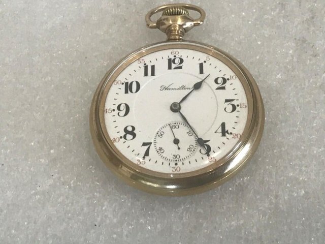 Preview of the first image of Hamilton pocket watch gold plated case.