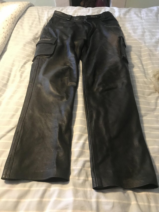 Image 2 of Ladies leather protective trousers. Size 14. Leg length 34”
