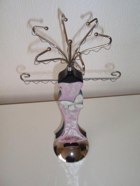 Image 2 of Pink and Silver Metal Jewellery Stand in shape of a dress