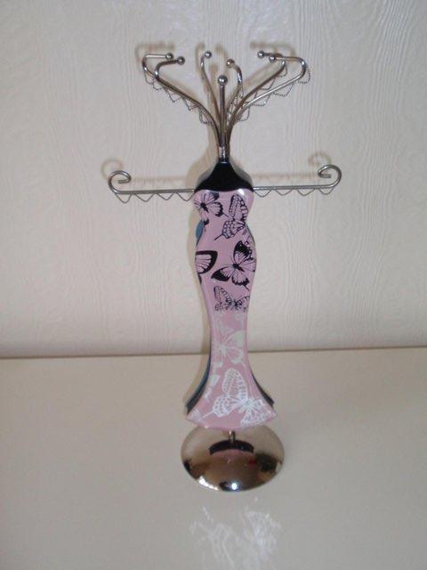 Image 3 of Pink and Silver Metal Jewellery Stand in shape of a dress