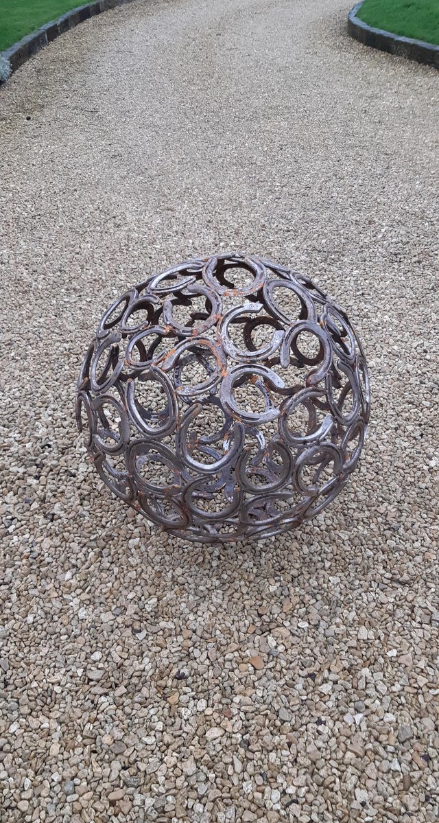 Image 2 of Rustic Horseshoe garden sphere/globe sculpture ornament
