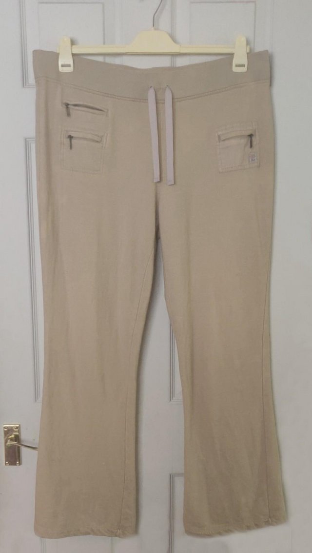 Preview of the first image of Ladies Beige Tracksuit Style Casual Trousers - Size 18   B24.