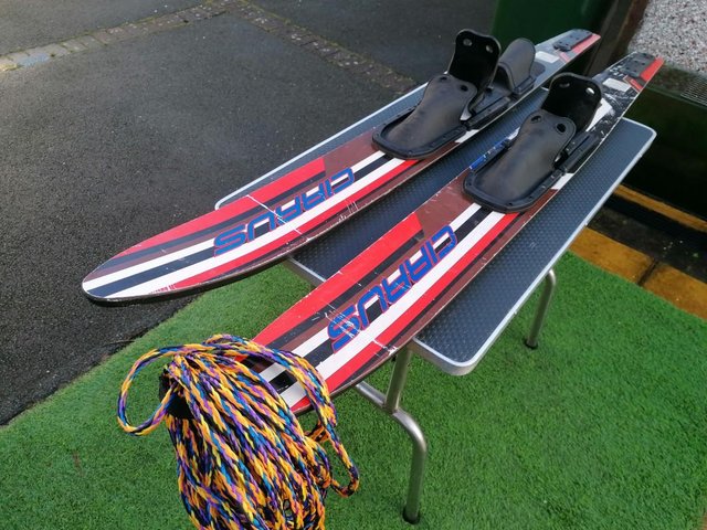 Preview of the first image of PAIR WATER SKIS WITH MONO SKI AND ROPE.