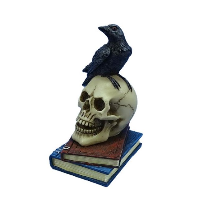 Image 2 of Crow Standing on Skull and Books Ornament. Free postage