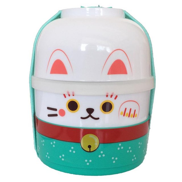 Preview of the first image of Maneki Neko Lucky Stacked Round Bento Lunch Box.  Free post.