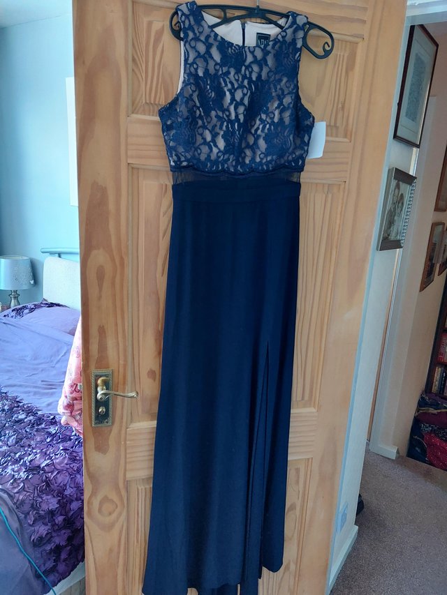Image 2 of Long blue evening dress with lace bodice