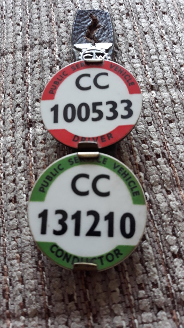 Preview of the first image of Bus Driver/ Conductor Badges on leather strap.