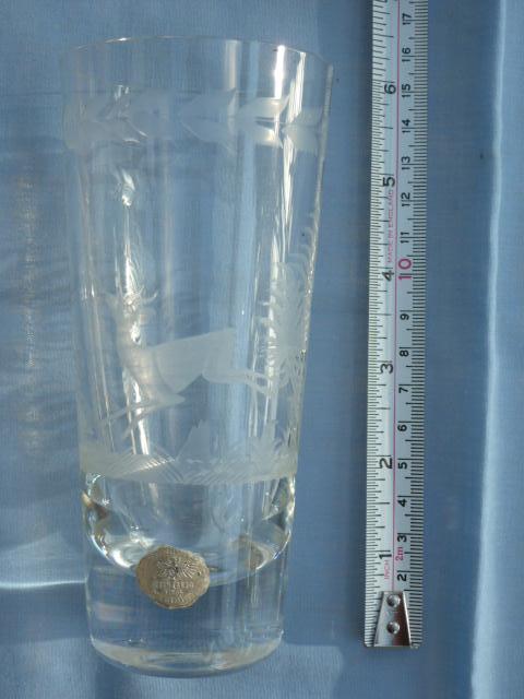 Preview of the first image of Engraved glass vase thought to be crystal, in good condition.