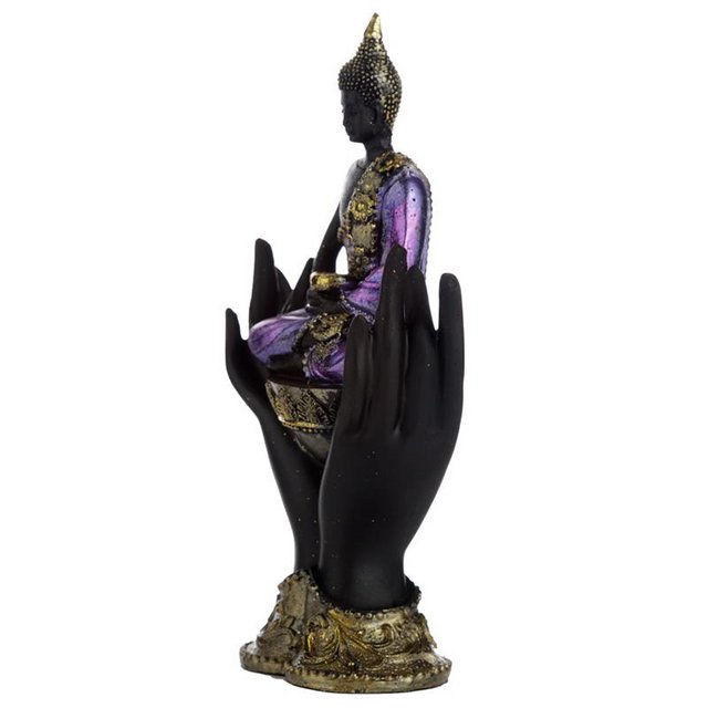 Image 3 of Purple, Gold and Black Thai Buddha Sitting in Hands.