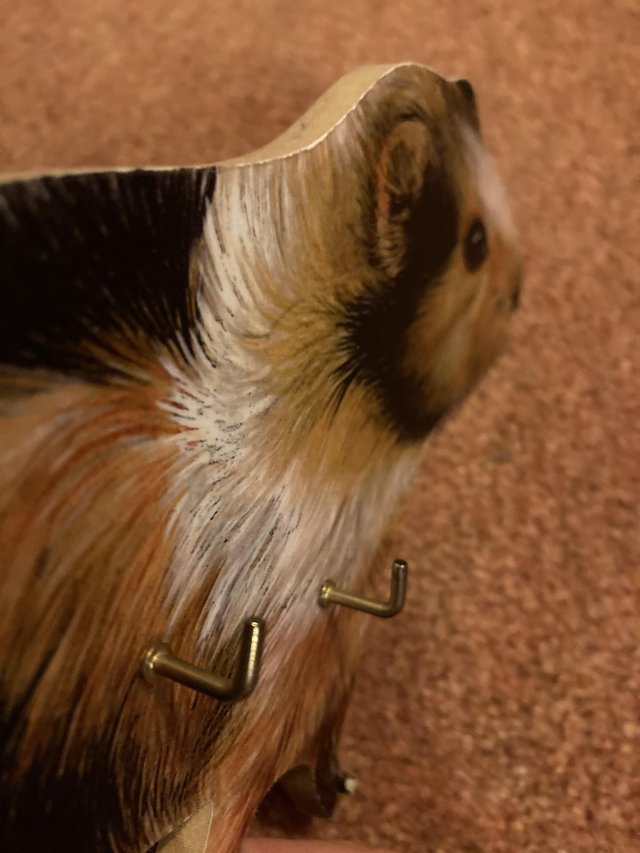 Image 2 of Wooden Guinea Pig Key Hook Plaque with 3 metal hooks