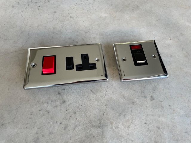 Preview of the first image of Polished Chrome Sockets, Cooker Switch and Socket and 1 Gang.
