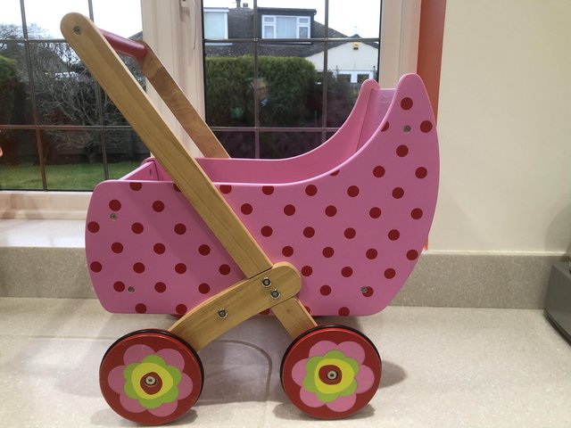 Image 2 of Child’s toy pink sturdy wooden pram