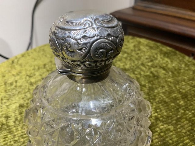 Image 2 of Silver topped cut glass cent bottle