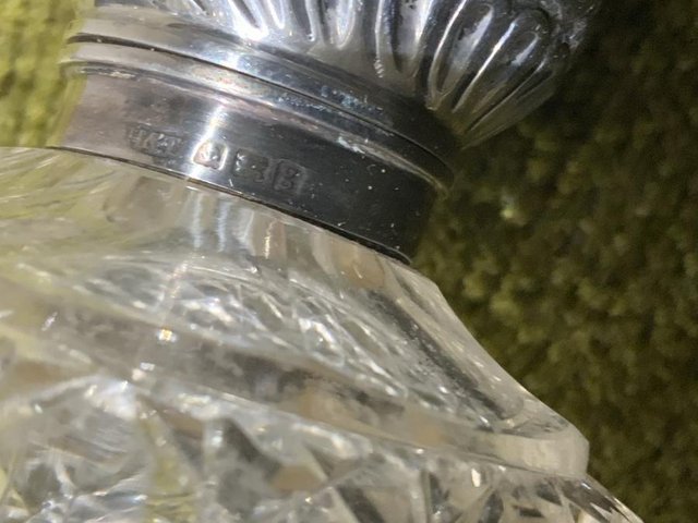 Image 5 of Silver topped cut glass cent bottle