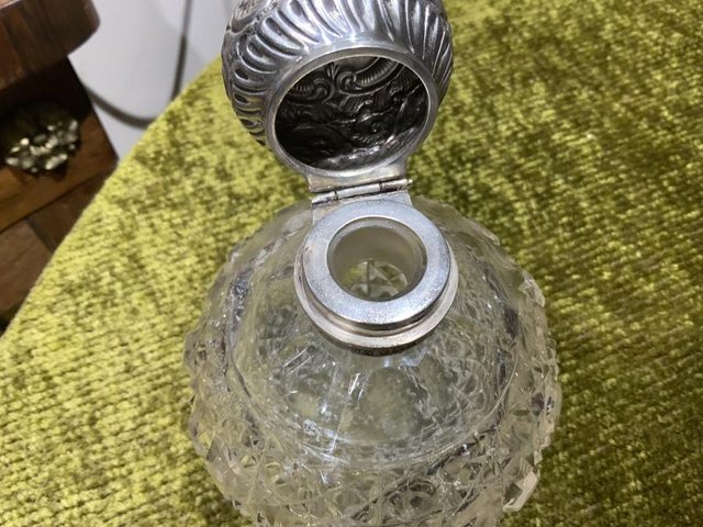 Image 6 of Silver topped cut glass cent bottle