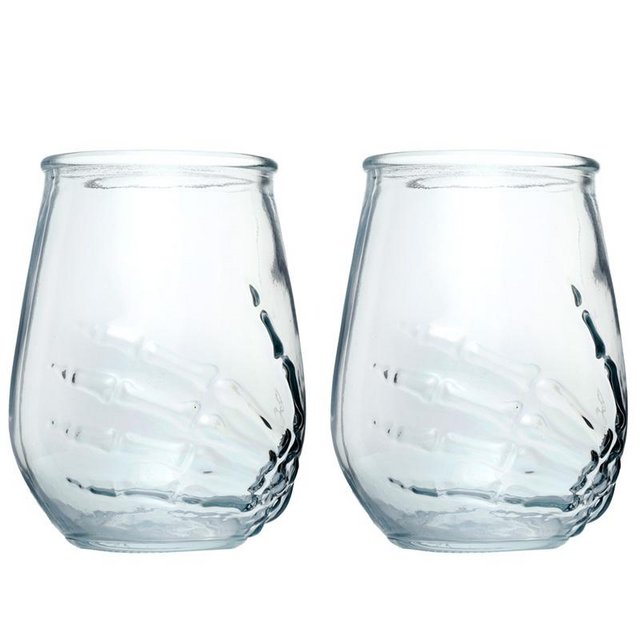 Preview of the first image of Skeleton Hand Set of 2 Glass Tumblers.  Free  Postage.