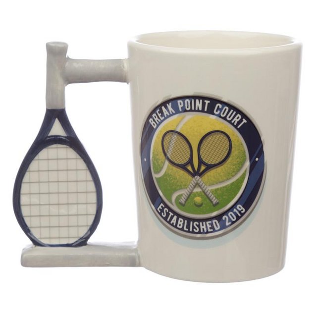 Image 2 of Fun Tennis Racket Shaped Handle Ceramic Mug.  Free Postage