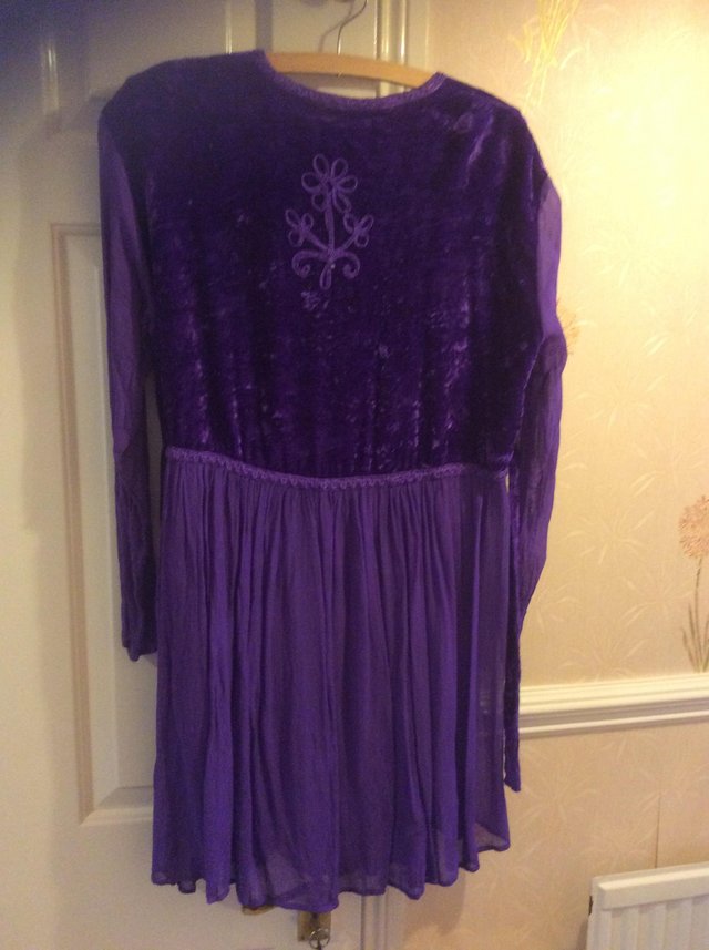 Preview of the first image of PURPLE VELVET TOP/SHIRT WITH BROCADE.